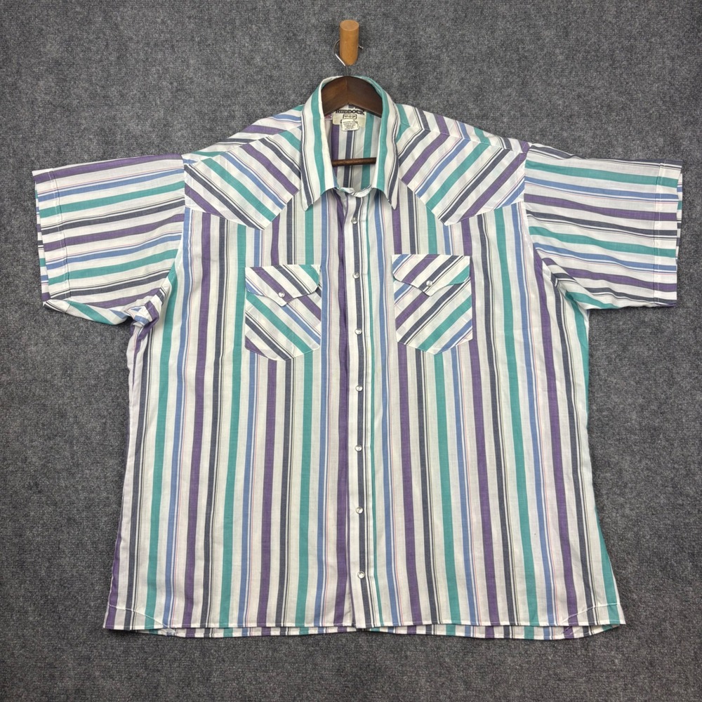 Ruddock Western Shirt Mens 3XL Purple Teal Striped Pearl Snap Vintage USA Made